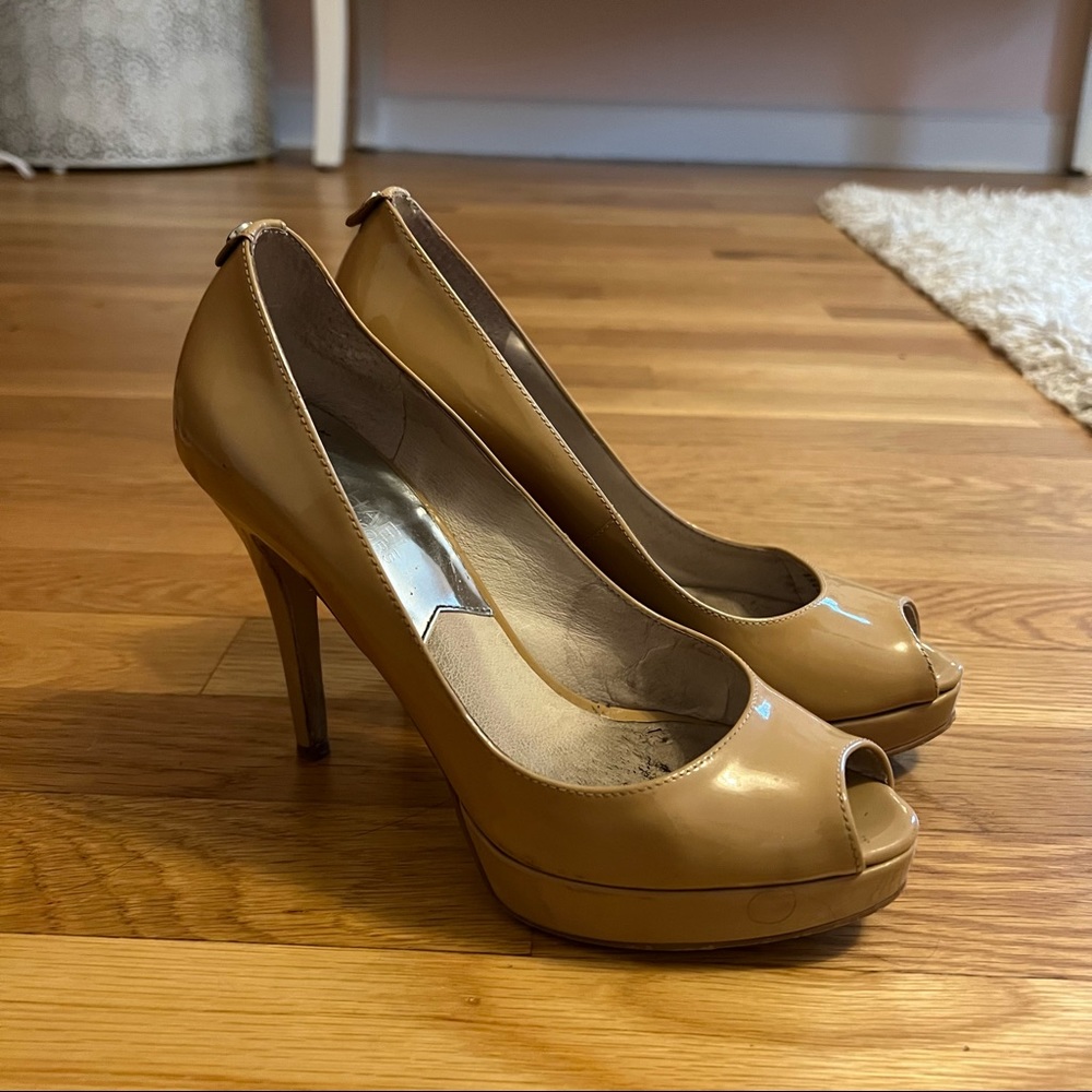 Michael Kors Nude Patent Leather Open Toe Platform Pumps